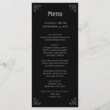 Zwart en Faux Zilver Eenvoudig Elegant Menu