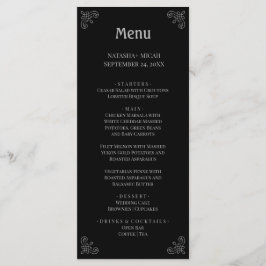 Zwart en Faux Zilver Eenvoudig Elegant Menu