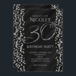 Zwart en faux zilver Glitter Glam 30 30th Birthday Kaart<br><div class="desc">Black & Faux Silver Glitter Glam 30 30th Birthday Invitations. Aanpassen voor elke gebeurtenis.</div>