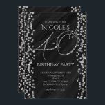 Zwart en faux zilver Glitter Glam 40 40th Birthday Kaart<br><div class="desc">Black & Faux Silver Glitter Glam 40 40th Birthday Invitations. Aanpassen voor elke gebeurtenis.</div>