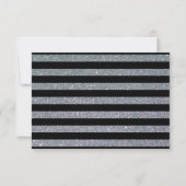 Zwart en Faux Zilver Glitter Stripe Wedding RSVP (Achterkant)