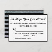 Zwart en Faux Zilver Glitter Stripe Wedding RSVP (Voorkant / Achterkant)