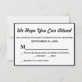 Zwart en Faux Zilver Glitter Stripe Wedding RSVP Kaartje