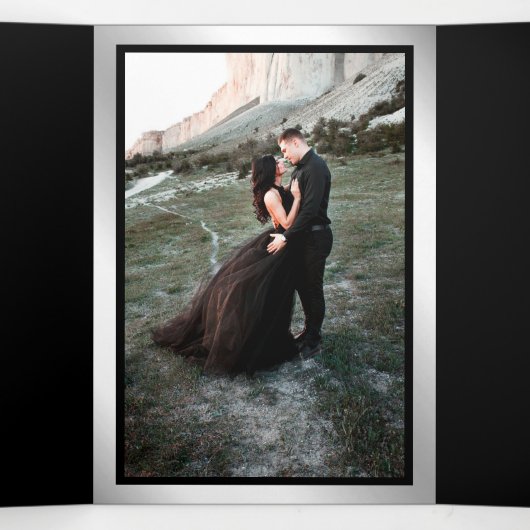 Zwart en Faux Zilveren Folie Palm Bladeren Huwelij Drieluik Uitnodiging (Binnenkant midden)