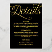 Zwart en Folie Minimale bruiloft Details Folie Uitnodiging (Voorkant)