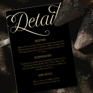 Zwart en Folie Minimale bruiloft Details Folie Uitnodiging