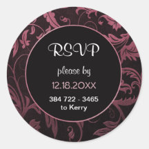 Zwart en Framboos Roze Damast Bruiloft - RSVP