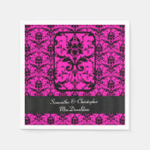 Zwart en fuchsia roze damast patroon servetten (Voorkant)