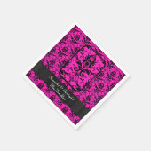 Zwart en fuchsia roze damast patroon servetten (Hoek)