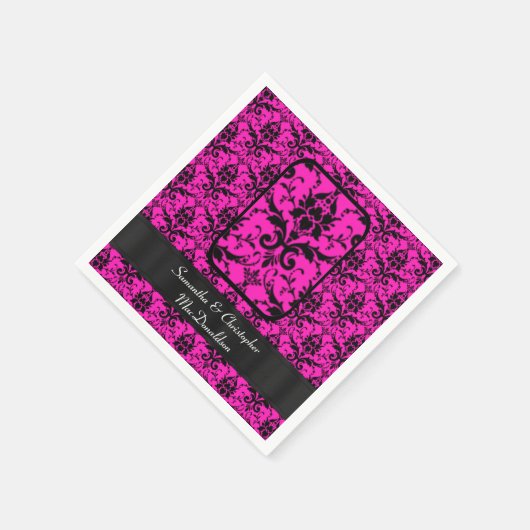 Zwart en fuchsia roze damast patroon servetten (Hoek)