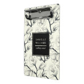 Zwart en gebroken wit elegant Magnolia Botanisch Mini Klembord (Angled2)