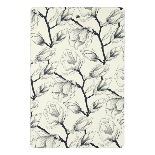 Zwart en gebroken wit elegant Magnolia Botanisch Mini Klembord (Achterkant)