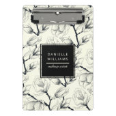 Zwart en gebroken wit elegant Magnolia Botanisch Mini Klembord (Voorkant)