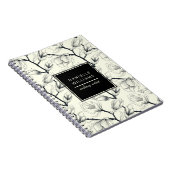 Zwart en gebroken wit elegant Magnolia Botanisch Notitieboek (Rechterzijde)