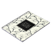 Zwart en gebroken wit elegant Magnolia Botanisch Notitieboek (Linkerzijde)