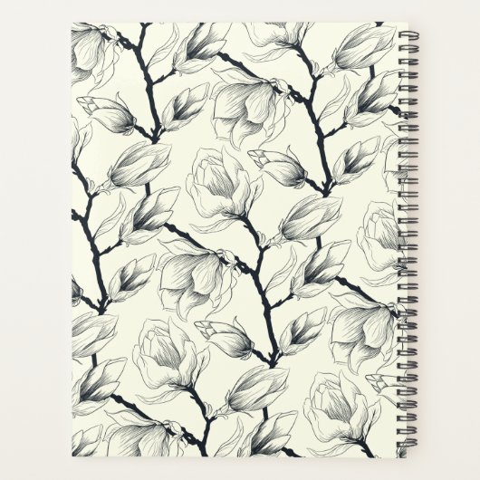 Zwart en gebroken wit elegant Magnolia Botanisch Planner (Achterkant)