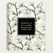 Zwart en gebroken wit elegant Magnolia Botanisch Planner (Voorkant)