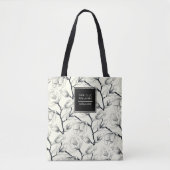 Zwart en gebroken wit elegant Magnolia Botanisch Tote Bag (Voorkant)