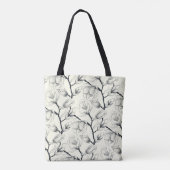 Zwart en gebroken wit elegant Magnolia Botanisch Tote Bag (Achterkant)