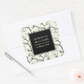 Zwart en gebroken wit elegant Magnolia Botanisch Vierkante Sticker (Envelop)