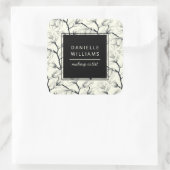 Zwart en gebroken wit elegant Magnolia Botanisch Vierkante Sticker (Tas)