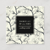 Zwart en gebroken wit elegant Magnolia Botanisch Vierkante Visitekaartje (Voorkant)