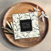 Zwart en gebroken wit elegant Magnolia Botanisch Vierkante Visitekaartje