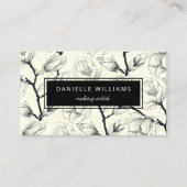 Zwart en gebroken wit elegant Magnolia Botanisch Visitekaartje (Voorkant)