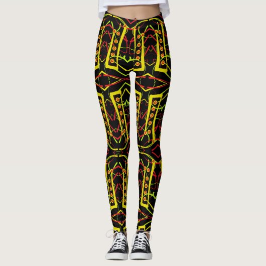 Zwart en geel abstract leggings (Voorkant)