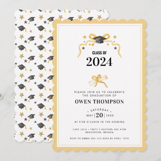 Zwart en geel Afstuderen jaarlint Kaart (Voorkant / Achterkant)