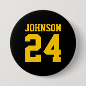 Zwart en Geel Atleet Naam Jersey Nummer Ronde Button 7,6 Cm (Voorkant)