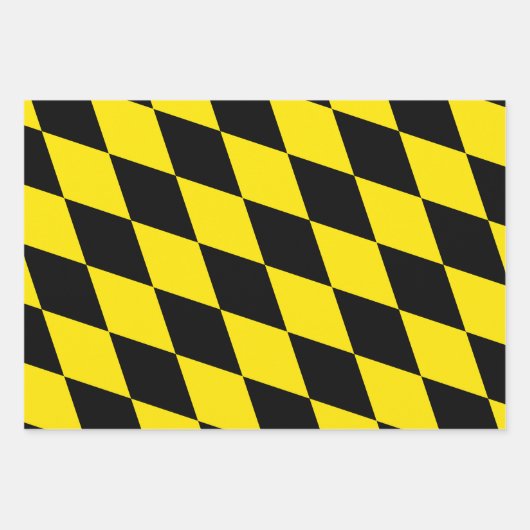 Zwart en geel Bavaria Diamond Flag Patroon Inpakpapier Vel (Voorkant 3)