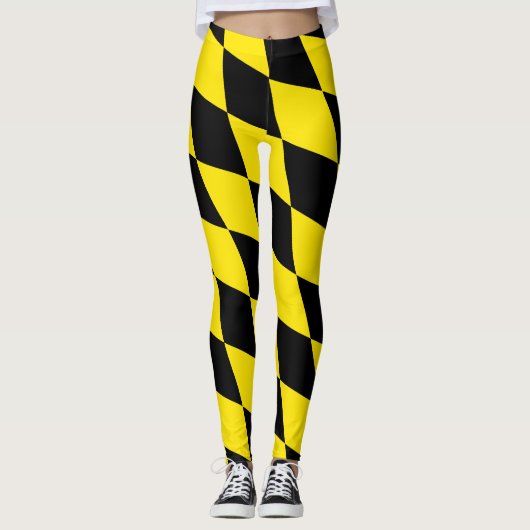 Zwart en geel Bavaria Diamond Flag Patroon Leggings (Voorkant)