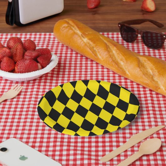 Zwart en geel Bavaria Diamond Flag Patroon Papieren Bordje (Picknick)
