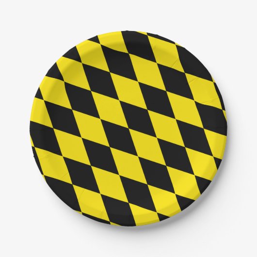 Zwart en geel Bavaria Diamond Flag Patroon Papieren Bordje (Voorkant)