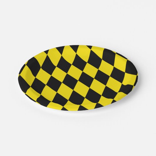 Zwart en geel Bavaria Diamond Flag Patroon Papieren Bordje (Gekanteld)