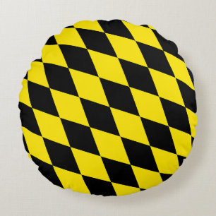 Zwart en geel Bavaria Diamond Flag Patroon Rond Kussen