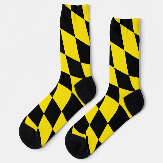 Zwart en geel Bavaria Diamond Flag Patroon Sokken (Links)