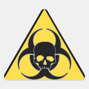 Zwart en geel biohazard-symbool en schedel sticker