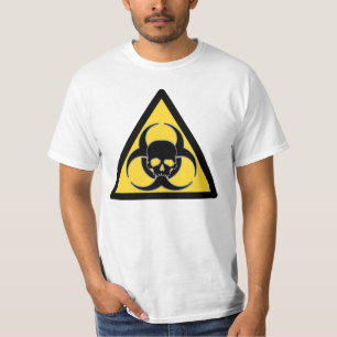 Zwart en geel biohazard-symbool en schedel t-shirt