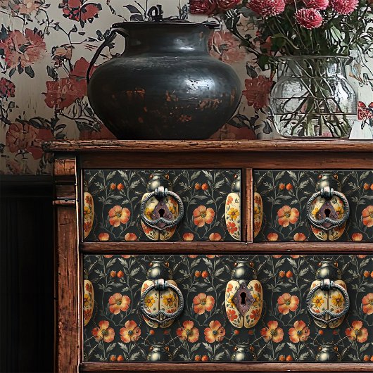 zwart en geel bloemenkeverpatroon tissuepapier