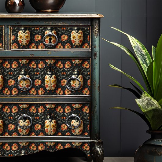 zwart en geel bloemenkeverpatroon tissuepapier