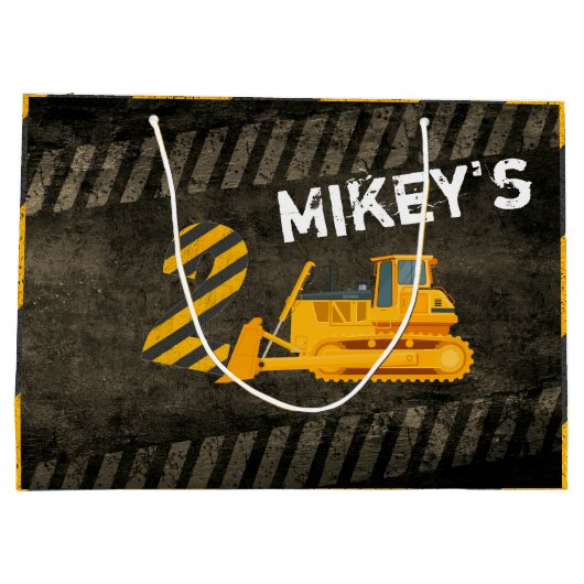 Zwart en geel bouwvoertuig| 2e verjaardag groot cadeauzakje (Achterkant)