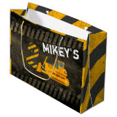 Zwart en geel bouwvoertuig| 2e verjaardag groot cadeauzakje (Voorkant Gekanteld)