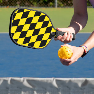 Zwart en geel Boven-Beieren diamanten vlagpatroon Pickleball Paddle
