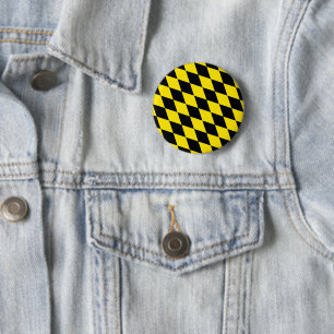 Zwart en geel Boven-Beieren diamanten vlagpatroon Ronde Button 5,7 Cm