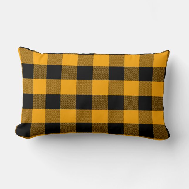 Zwart en Geel Buffalo Plaid Patroon Kussen (Voorkant)