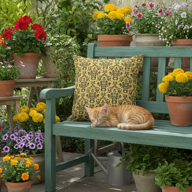Zwart en Geel Buitenkussen 50x50 cm (Black and Yellow 20x20 Outdoor Pillow)