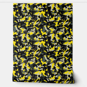 Zwart en geel camouflagepatroon behang