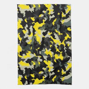 Zwart en geel camouflagepatroon theedoek